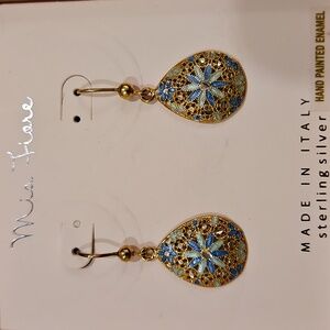 Mia Fiore Dyadema Sterling Silver Gold Vermeil Blue Floral Enamel Earrings 925